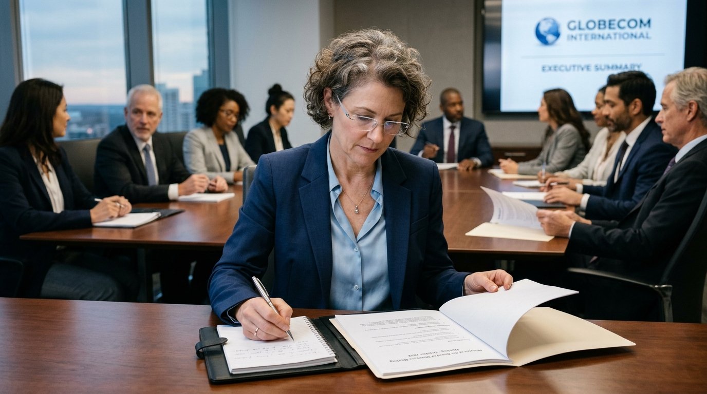 Profissional de secretaria executiva organizando documentos e agendas da diretoria