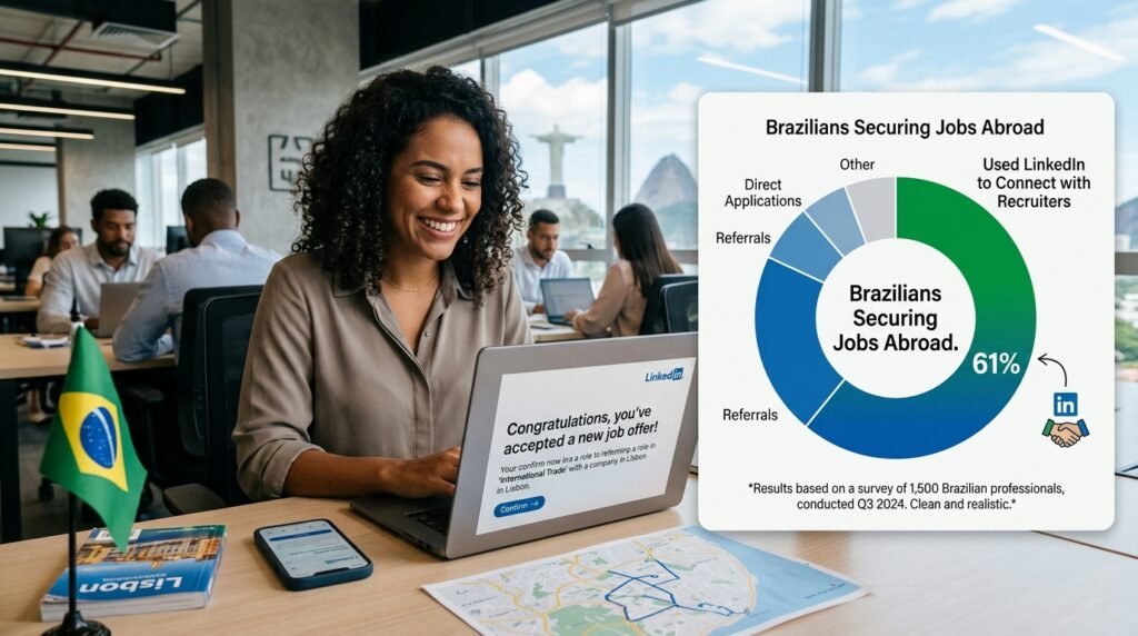 Mais da metade dos brasileiros que conseguiram vaga no exterior usaram o LinkedIn para se conectar com recrutadores, mostra pesquisa