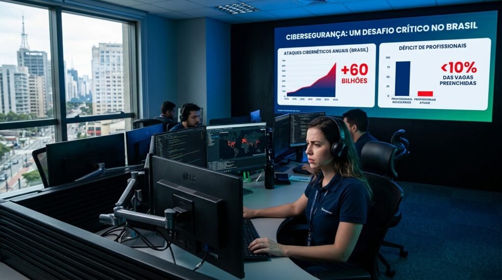 Cibersegurança vira a área mais crítica do Brasil, com mais de 60 bilhões de ataques por ano e menos de 10% dos profissionais necessários